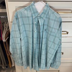 Cinch Light Teal Plaid Button-Down Shirt